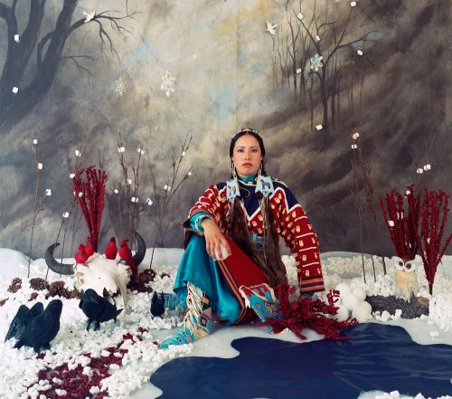 Red Star self portrait set in a winter theme and indigenous imagery