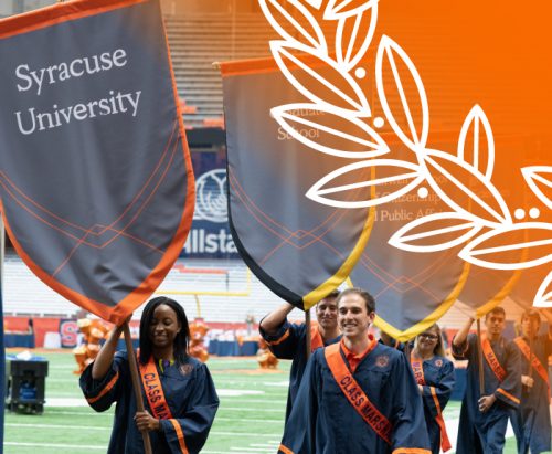 The senior class marshals parade down the dome turf