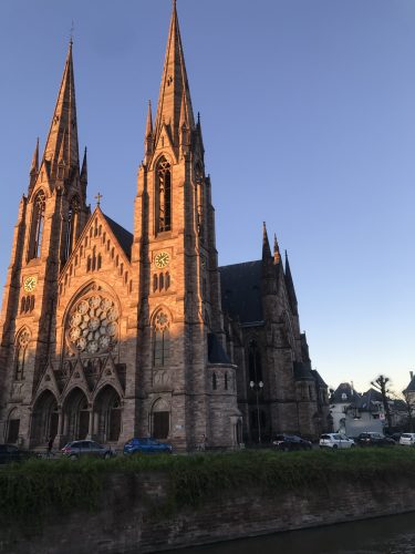 The sun setting on a French cathedral 