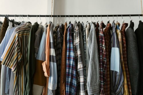 A rack of flannel button downs.