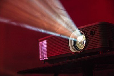 A running movie projector