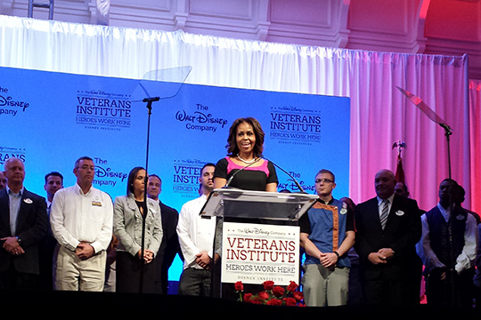 First Lady Michelle Obama advocates for veteran employment during a daylong workshop held at Walt Disney World Resort Nov. 14 in conjunction with the IVMF.
