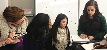 Students in the communications design course "Design Project Management" work on design solutions for the Delphic Games.