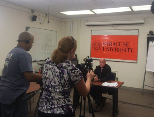 Professor Charles Driscoll addresses the media following release of newly proposed EPA emissions guidelines.