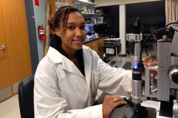 College of Engineering and Computer Science Ph.D. student Ariel Ash-Shakoor is a research assistant in the Syracuse Biomaterials Institute.