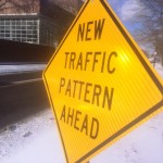 Motorists on Comstock Avenue approaching Eucid Ave will notice these signs alerting them to the new traffic pattern ahead.
