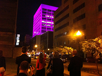 The Onondaga Tower lighting project demonstrates sophisticated use of LED lighting.  Designed by Ephesus Lighting, the system features intelligent controls that can change colors and create patterns.