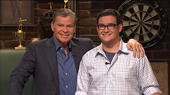Seth Goldberg, right, with Sports Jeopardy! host Dan Patrick