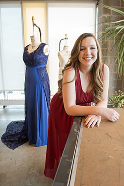Nicole Wezowicz with her winning gown, which Emme will wear to an event