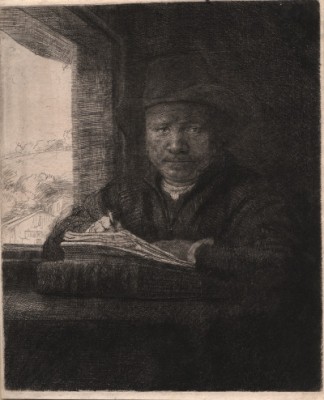 Rembrandt, "Self Portrait Drawing at a Window" (1648)
