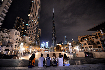 Looking at the Burj Khalifa from Sheikh Mohammed bin Rashid Boulevard