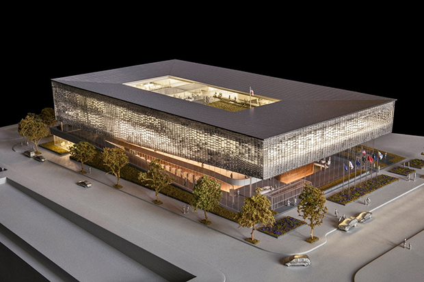 A rendering of a possible design for the National Veterans Resource Center by SHoP Architects