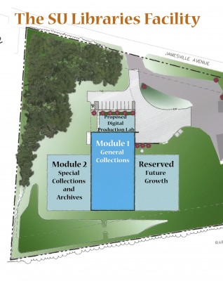 An artist's rendering of the location of the library facility
