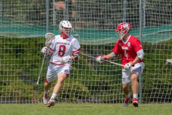 Ph.D student Ben Uveges competing during the European Lacrosse Championships. (Courtesy of  Agnes Vaczi Photography)