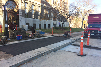 Repairs are nearly complete outside Lyman Hall.