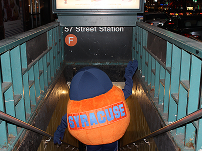 Otto the Orange entering NYC subway
