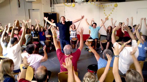 Jim Donovan in a drumming circle