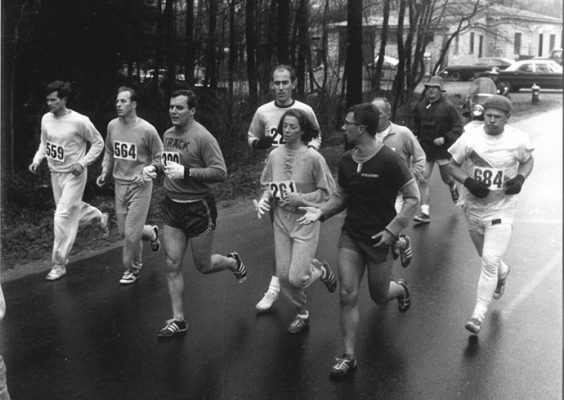 Kathrine Switzer and fellow runners in the 1967 Boston Marathon