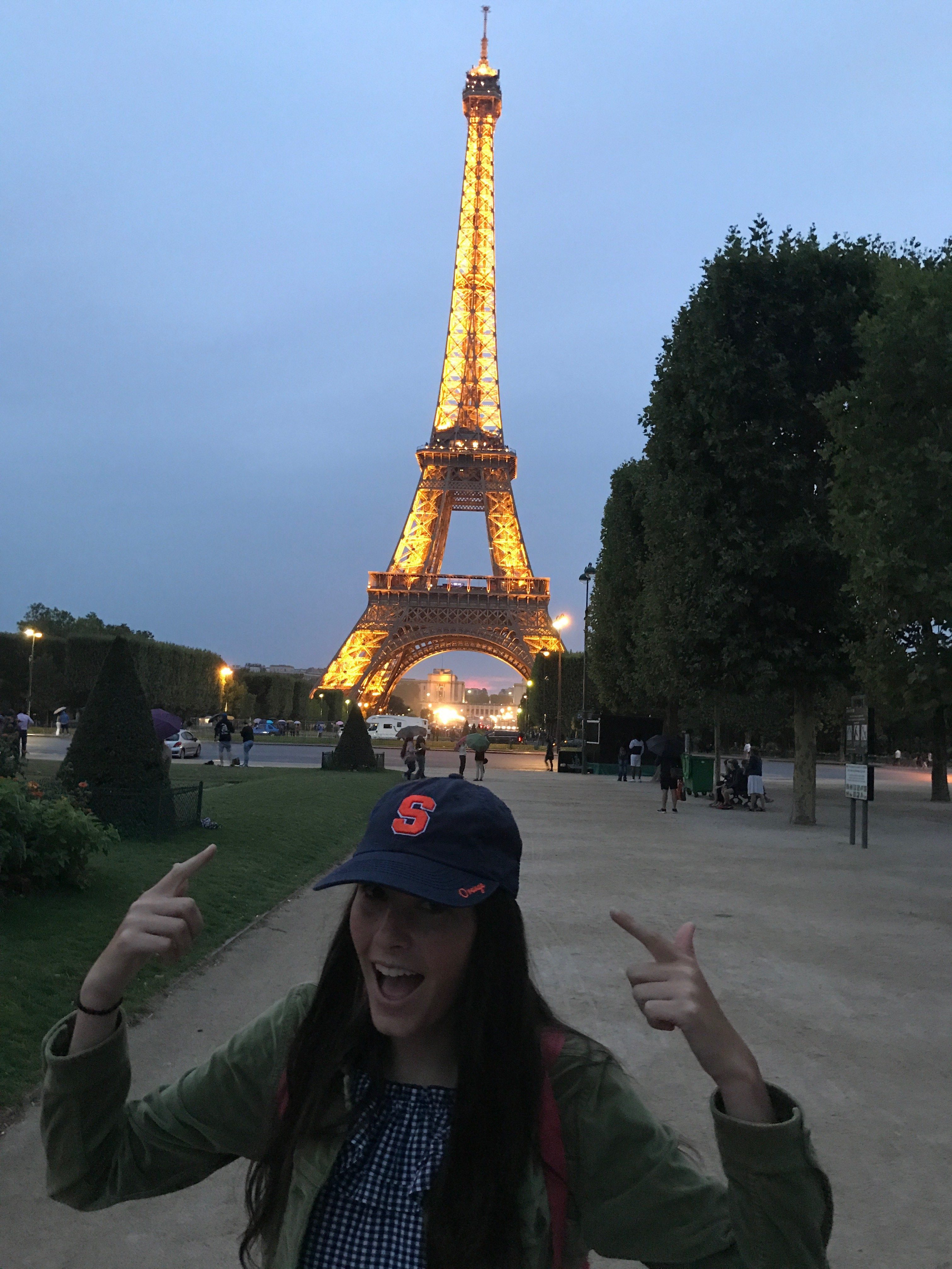 woman in front of Eiffel Tower
