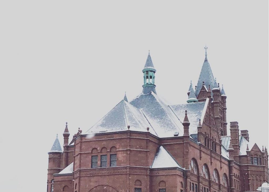 snowy building