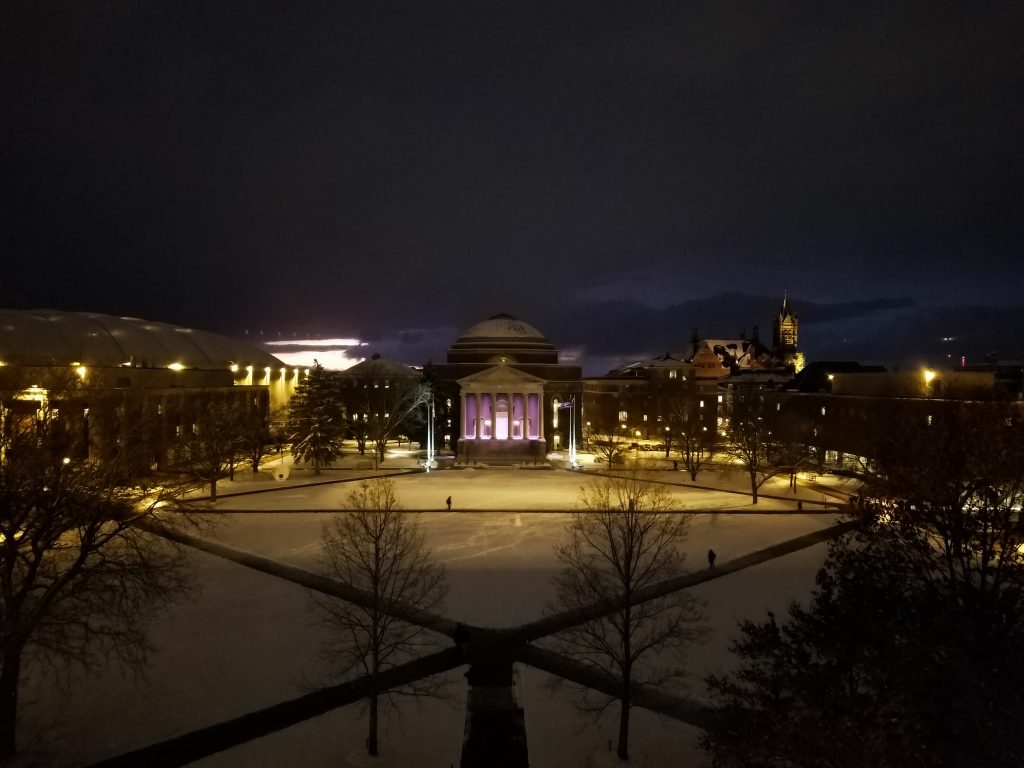 photo of campus at night