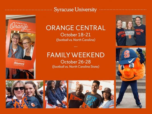 graphic with photos at Orange Central and Family Weekend