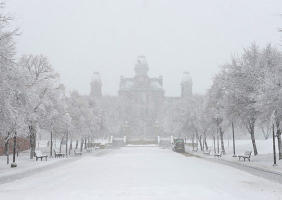Hall of Languages during a snowstorm