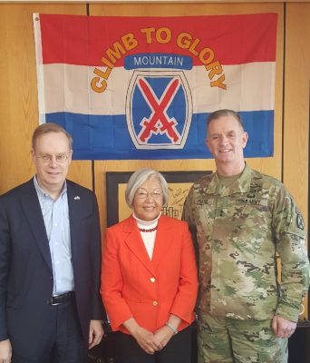 Chancellor Syverud and Dr. Chen pictured with Maj. Gen. Piatt, Commanding General at Fort Drum’s 10th Mountain Division