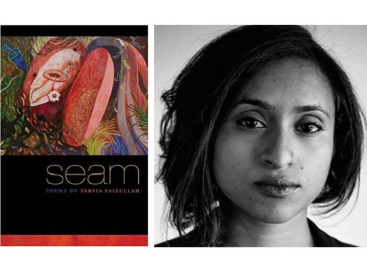 Tarfia Faizullah and the cover of her book "Seam"