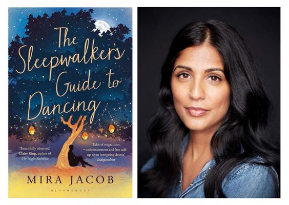 Mira Jacob, along with the cover to her book "The Sleepwalker's Guide to Dancing: A Novel"