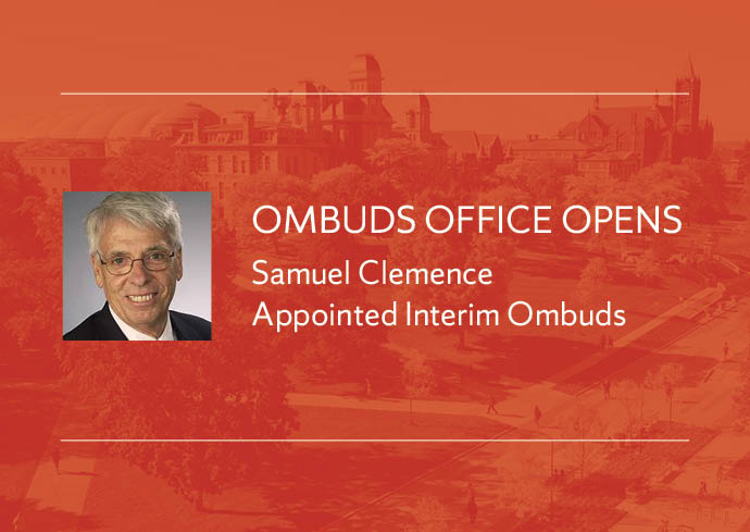 photo of Samuel Clemence with legend: "Ombuds Office Opens, Samuel Clemence Appointed Interim Ombuds