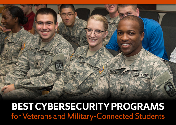 photo of three people in military fatigues with legend: "Best Cybersecurity Programs for Veterans and Military-Connected Students"