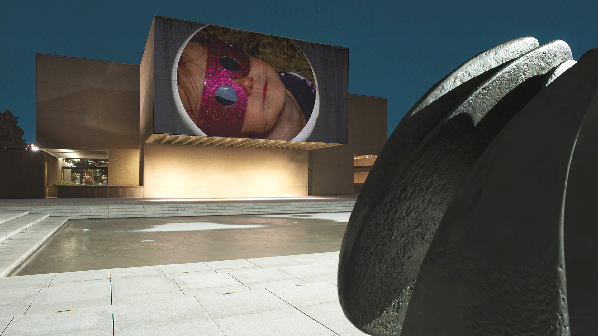 A scene from "Tropistic Creatures," as projected outdoors at the Everson Museum of Art.
