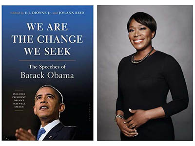 Joy-Ann Reid with the cover of her book "We Are the Change We Seek"