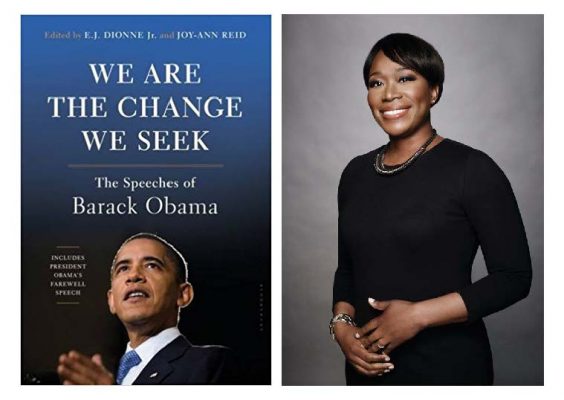 Joy-Ann Reid with the cover of her book "We Are the Change We Seek"
