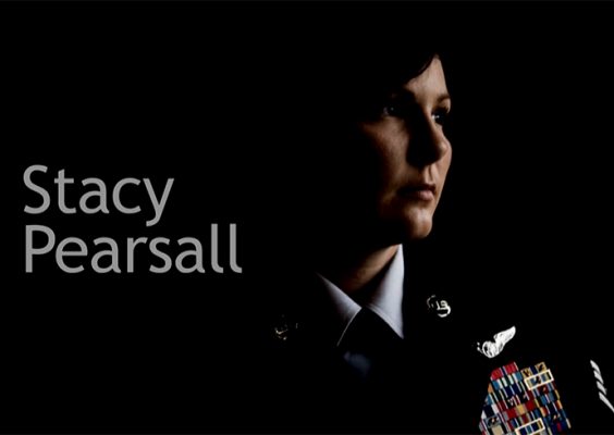 Stacy Pearsall in uniform in silhouette, with her name