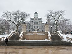 Hall of Languages, Place of Remembrance and steps leading down to Einhorn Family walk in winter
