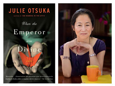 cover of 'When the Emperor was Divine," left, and photo of Julie Otsuka, right