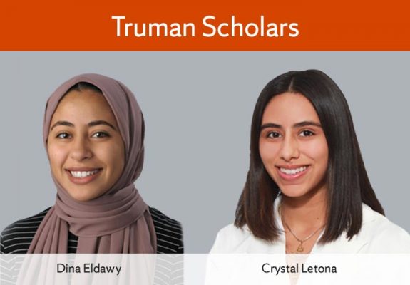 photos of Dina Eldawy and Crystal Letona with heading 'Truman Scholars'