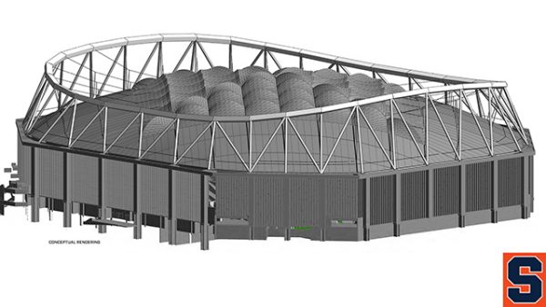 An artist's rendering of the exterior of the stadium