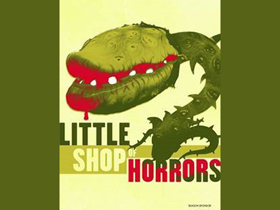 :Little Shop of Horrors" poster with illustration of man-eating plant