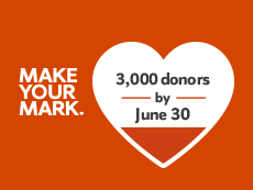 Make Your Mark banner with heart containing "3,000 donors by June 30"