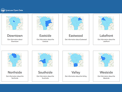 open data portal, with tabs for various areas of City of Syracuse