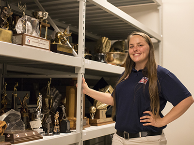 Lily Brandt G’19 in the collections department at the Baseball Hall of Fame.