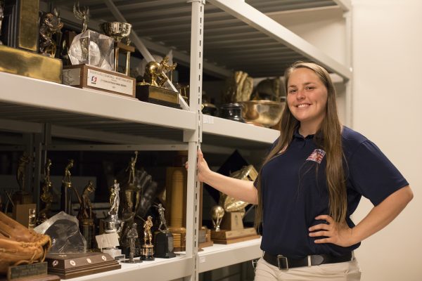 Lily Brandt G’19 in the collections department at the Baseball Hall of Fame.