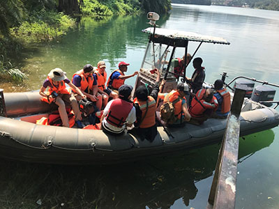 Syracuse University and University of Rwanda students aboard a research vessel on Lake Kivu in Rwanda.