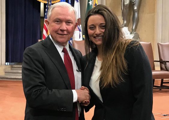 In January 2018, as part of her law externship at the U.S. Department of Justice, third-year law student Kristina Cervi met U.S. Attorney General Jeff Sessions.
