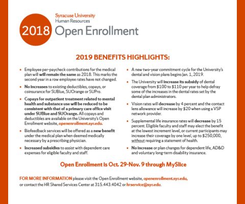 Open Enrollment flyer detailing benefits