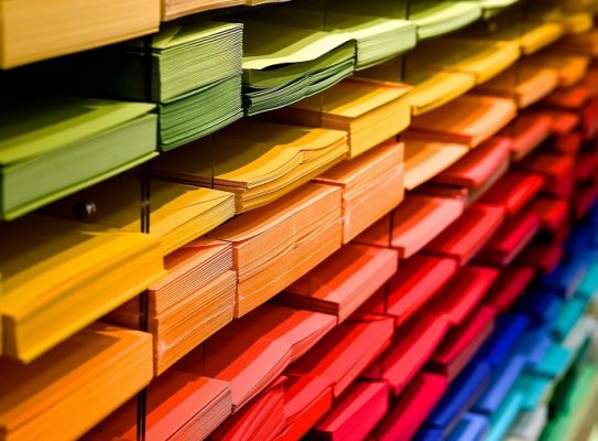 shelves filled with paper
