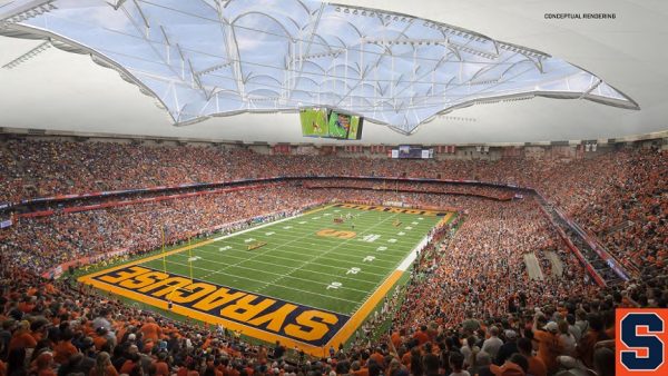 Syracuse stadium showing artist's rendering of dome